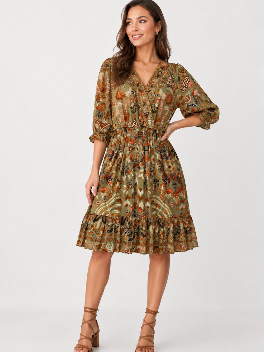 Ritu Kumar 100% Cotton Boho Floral Mini Dress XS